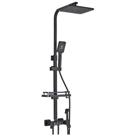 Colonna doccia, Blackswan, tipo M142, modello regolabile nero opaco, con bocca girevole, doccia ad alta pressione e mensola, misura 116 cm - Foto 1