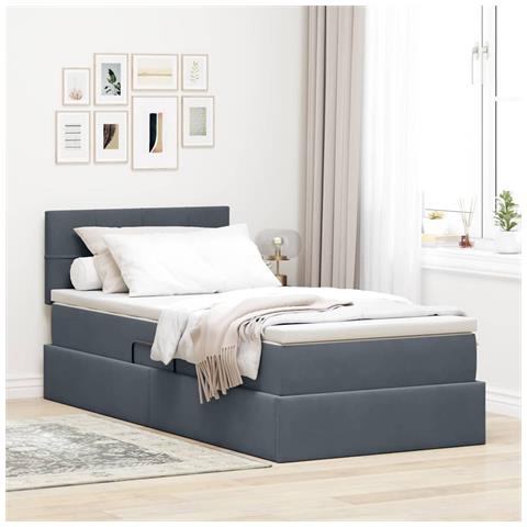 Letto con Contenitore Grigio scuro 90 x 190 cm Velluto - Foto 2