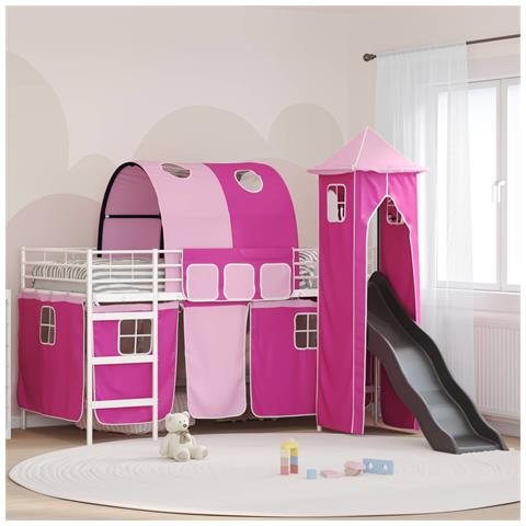 Struttura del letto loft per bambini Bianco e Rosa Metallo - Foto 2
