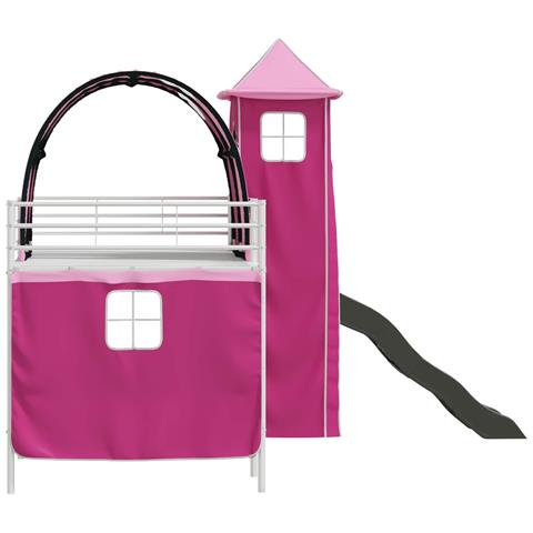 Struttura del letto loft per bambini Bianco e Rosa Metallo - Foto 9