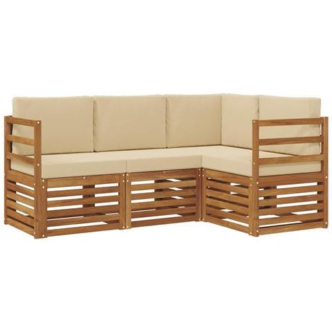 Set divani 4 pcs Naturale e Beige Legno di Acacia Massello - Foto 1