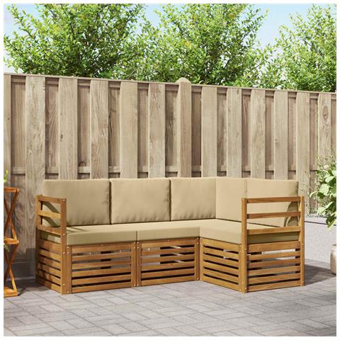 Set divani 4 pcs Naturale e Beige Legno di Acacia Massello - Foto 2
