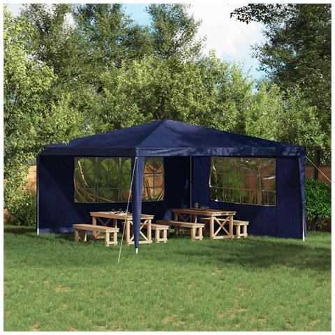 Parete per tenda da festa 2 pcs 400 x 195 cm Blu PE e Acciaio - Foto 2
