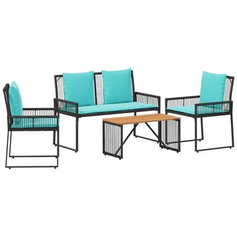 Set di Mobili da Esterno 9 pcs Nero e Turchese polyrattan - Foto 1