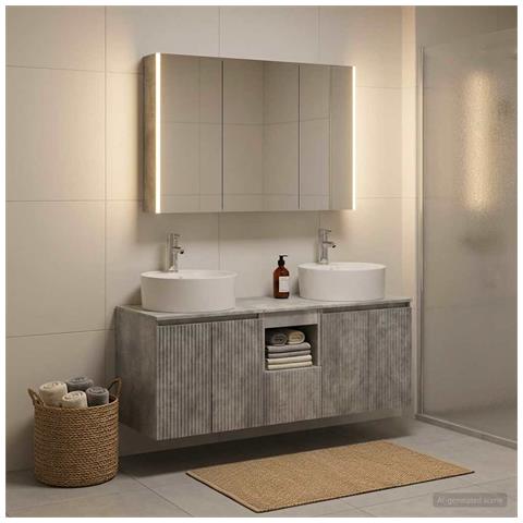 Set di Armadi da Bagno 4 pcs Grigio Cemento - Foto 2