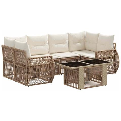 Set Divano da Giardino 7 pz Beige e Bianco Crema polyrattan - Foto 1