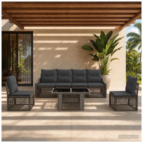 Set Divano da Giardino 7 pz Grigio e Grigio Scuro polyrattan - Foto 10