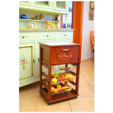Carrello Vesuvio in Ciliegio con Portapane Deco Mattonelle - Foto 2