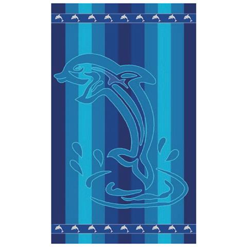 Telo Mare Jacquard In Spugna Disegno Dolphin Stripe 90x170 Blu - Foto 4