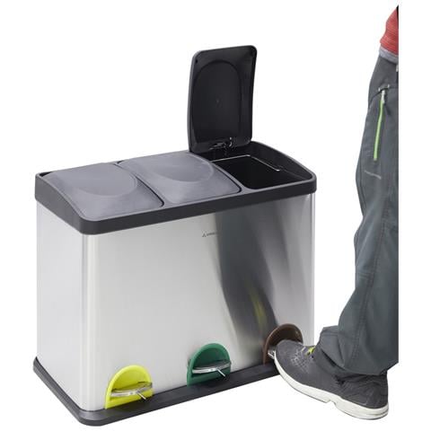 Step Bin Cr705-45 L Pattumiera Per Raccolta Differenziata A Pedale In Acciaio Inox, 3 Secchi Interni, 3 X 15 L (45 L) - Foto 2