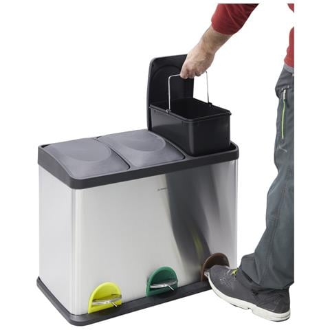 Step Bin Cr705-45 L Pattumiera Per Raccolta Differenziata A Pedale In Acciaio Inox, 3 Secchi Interni, 3 X 15 L (45 L) - Foto 3