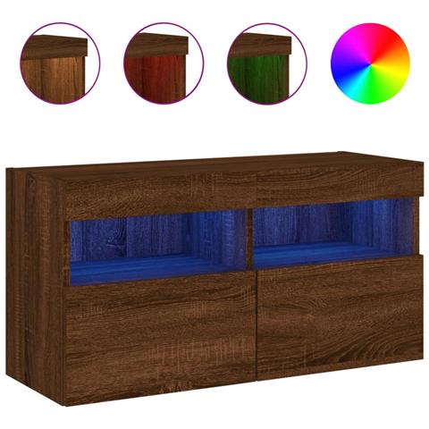 Mobile Tv A Parete Con Luci Led Rovere Marrone 80x30x40 Cm - Foto 2