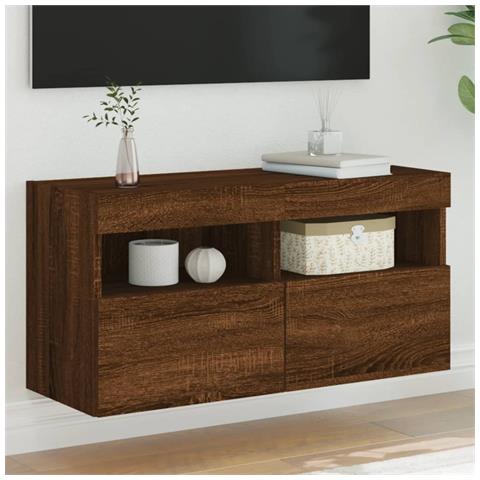 Mobile Tv A Parete Con Luci Led Rovere Marrone 80x30x40 Cm - Foto 1