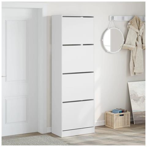 Scarpiera Con 4 Cassetti Ribaltabili Bianca 60x34x187,5 Cm - Foto 3