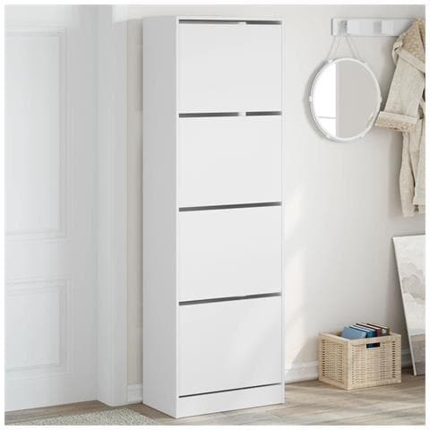 Scarpiera Con 4 Cassetti Ribaltabili Bianca 60x34x187,5 Cm - Foto 1