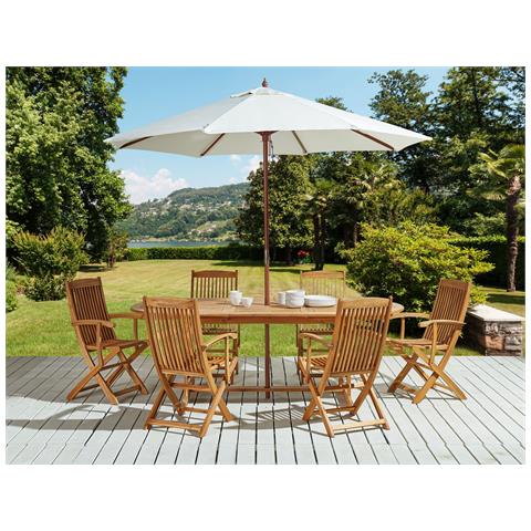 Set Da Giardino 6 Posti Legno Scuro Con Ombrellone (12 Opzioni) Maui - Foto 1