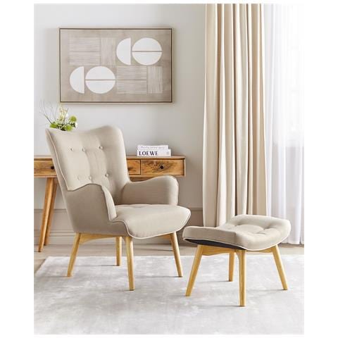 Poltrona Con Poggiapiedi Tessuto Beige Vejle - Foto 1