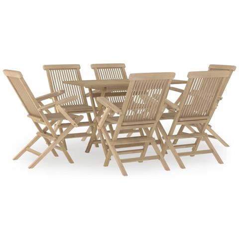 Set da Pranzo da Giardino 7 pz Grigio in Legno Massello di Teak - Foto 1