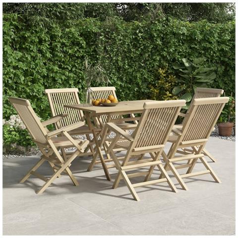 Set da Pranzo da Giardino 7 pz Grigio in Legno Massello di Teak - Foto 2