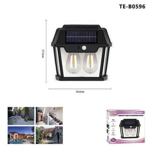 Applique Lampada Doppio Led Muro Parete Per Esterno Solare Crepuscolare Giardino - Foto 2