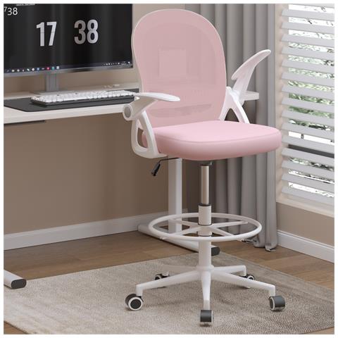 Sedia Ufficio Con Supporto Lombare, Sedia Da Ufficio Con Poggiapiedi, Sedia Scrivania Poltrona Ufficio Ergonomica, Braccioli E Altezza Regolabili, Rosa - Foto 2