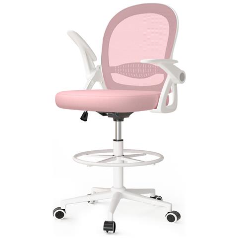 Sedia Ufficio Con Supporto Lombare, Sedia Da Ufficio Con Poggiapiedi, Sedia Scrivania Poltrona Ufficio Ergonomica, Braccioli E Altezza Regolabili, Rosa - Foto 1