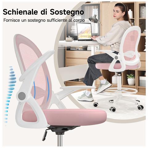 Sedia Ufficio Con Supporto Lombare, Sedia Da Ufficio Con Poggiapiedi, Sedia Scrivania Poltrona Ufficio Ergonomica, Braccioli E Altezza Regolabili, Rosa - Foto 8