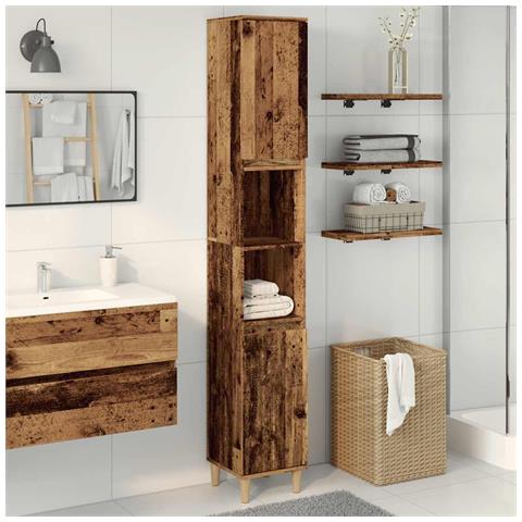 Armadietto Bagno Legno Antico 30x30x190 Cm In Legno Multistrato - Foto 3