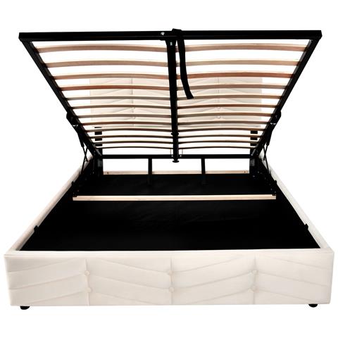 Letto Contenitore,letto Imbottito Contenitore Con Rete A Doghe E Testata, Con Vani Letto Idraulici,140 X 200 Cm, Beige, Senza Materasso - Foto 2