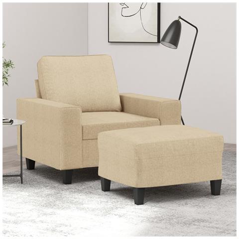 Poltrona con Poggiapiedi Crema 60 cm in Tessuto - Foto 2