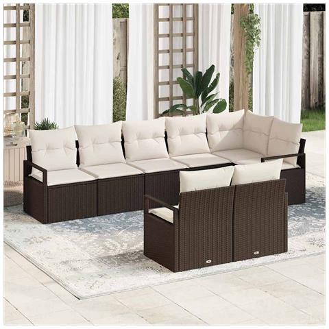 Set divano da giardino 8 pezzi con cuscini marrone polyrattan,  Divano da giardino 2 posti con storage e cuscini marrone polyrattan - Foto 2