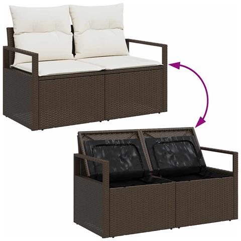 Set divano da giardino 8 pezzi con cuscini marrone polyrattan,  Divano da giardino 2 posti con storage e cuscini marrone polyrattan - Foto 9