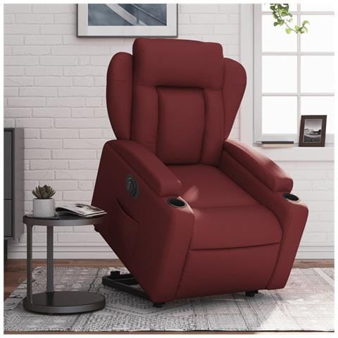 Poltrona Alzapersona Reclinabile Rosso Vino in Similpelle - Foto 2