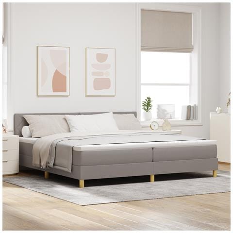 Letto con Rete A Molle e Materasso Tortora 200x200 cm Tessuto - Foto 2
