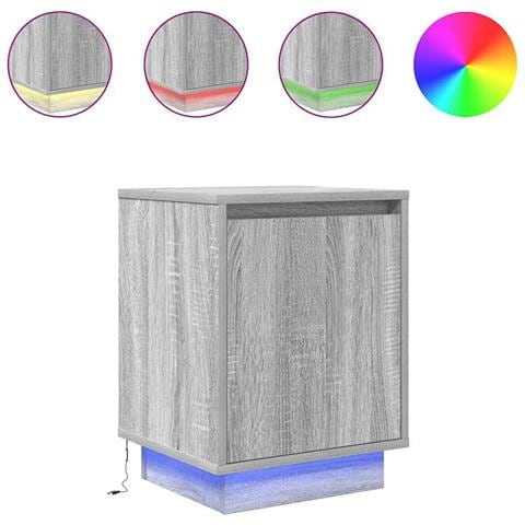 Comodini con Luci a LED 2 pz Grigio Sonoma 38x34x50 cm - Foto 1