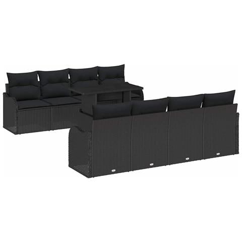 Set Divano da Giardino 9 pcs Nero 100 x 55 x 73 cm Poly Rattan - Foto 1