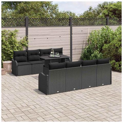 Set Divano da Giardino 9 pcs Nero 100 x 55 x 73 cm Poly Rattan - Foto 2