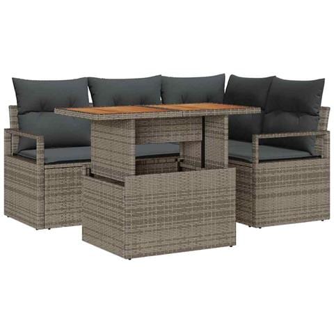 Set Divano da Giardino 5 pcs Grigio Poly Rattan - Foto 1