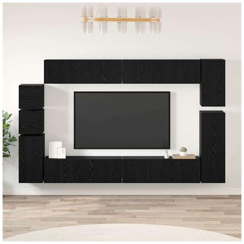 Set mobile TV 9 pcs Rovere nero Legno multistrato - Foto 2