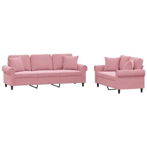 Set di Divani 2 pz con Cuscini Rosa in Velluto - Foto 1