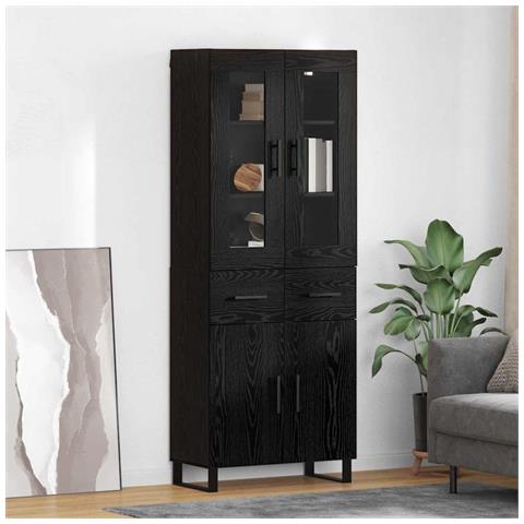 Credenza 2 pcs Rovere Nero Legno Stratificato e Vetro - Foto 2