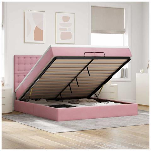 Struttura Letto Pouf con Materassi Rosa 200x200 cm Velluto - Foto 2