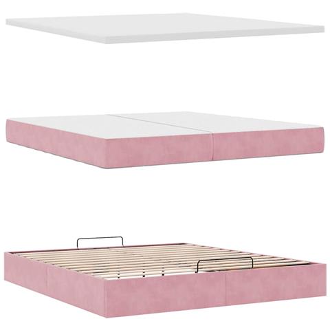 Struttura Letto Pouf con Materassi Rosa 200x200 cm Velluto - Foto 9