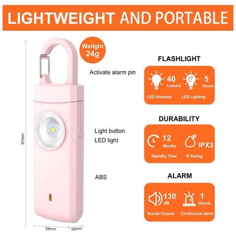 Allarme Di Sicurezza Personale Ricaricabile Da 130db Con Luce Led - Allarme Portachiavi Di Emergenza Anti-lupo Pink - Foto 2