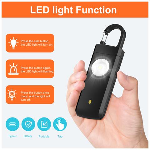 Allarme Di Sicurezza Personale Ricaricabile Da 130db Con Luce Led - Allarme Portachiavi Di Emergenza Anti-lupo Pink - Foto 4
