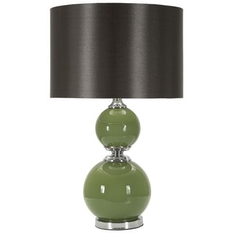 Lampada Da Tavolo Eva Two In Vetro Verde E Grigio Con Paralume In Tessuto — Ø 38 Cm - Foto 1