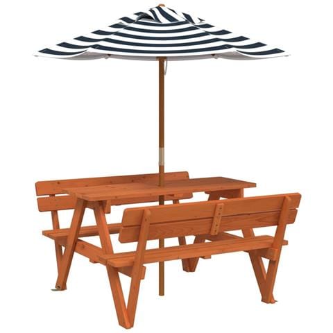 Tavolo da Picnic per 4 Bambini con Ombrellone Legno di Abete - Foto 1