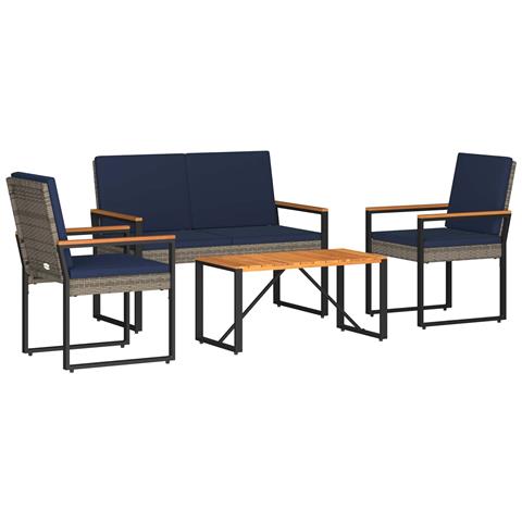 Set Mobili da Esterno 4 pcs Grigio e Blu Navy polyrattan - Foto 1