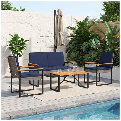 Set Mobili da Esterno 4 pcs Grigio e Blu Navy polyrattan - Foto 2