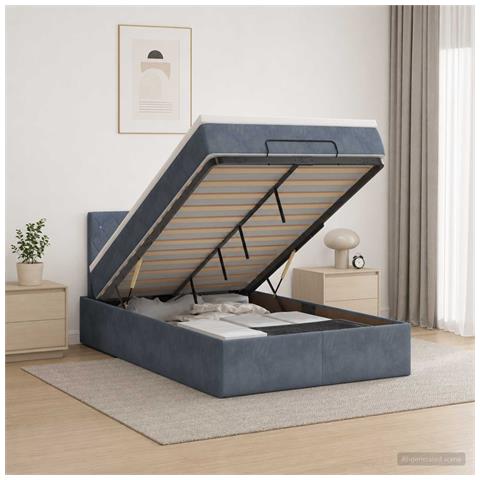 Letto ottomano con materasso Grigio Scuro 120 x 200 cm Velluto - Foto 2